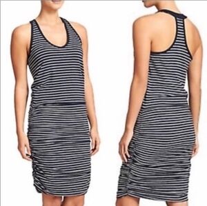 Athleta TALL Medium Striped Racerback Dress Ruched Mid Tank Stripe Sleeveless MT